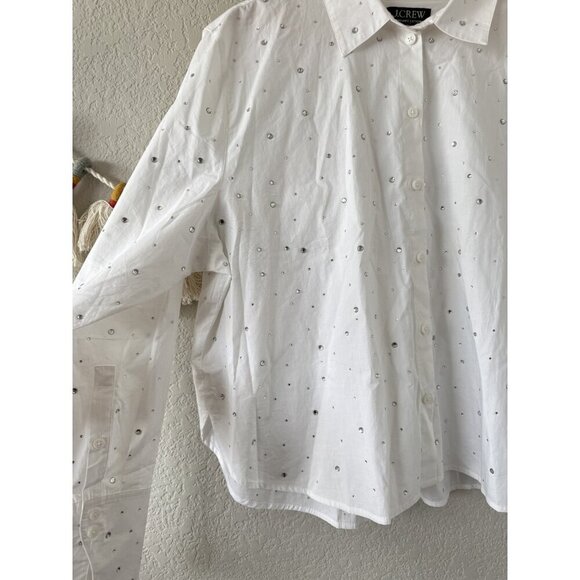 J. crew Cropped Garcon Button Up With Crystals Organic Cotton Glam Careerwear 16 - Picture 4 of 10